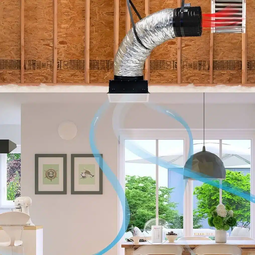 The Benefits of Installing a Whole House Fan 1 An attic fan system pulls air from a modern kitchen